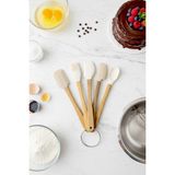 Feyza Design Bambu Saplı 5 Parça Silikon Spatula Seti, Kek, Kurabiye ve Yağ Fırçası Seti - Ahşap - Bej - Seçenek 1