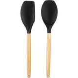 Feyza Design Bambu Saplı Siyah Silikon Büyük Kaşık ve Spatula Seti, Dayanıklı ve Şık Tasarım - Ahşap - Beyaz - Seçenek 1