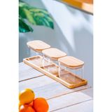 Feyza Design Bambu Standlı 3’lü Borosilikat Cam Baharatlık Seti, Şık ve Pratik Kullanım - Seçenek 1