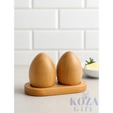 Feyza Design Bambu Yumurta Şekilli Tuzluk Biberlik Seti, Doğal Ahşap Baharat Takımı - Seçenek 1