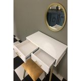 Feyza Design Beyaz Mdf 2 Çekmeceli Dresuar, 40 cm Gold Yuvarlak Ayna ve Kumsa Tabure - Ahşap - Bej - Siyah