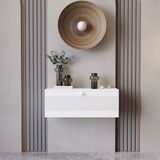 Feyza Design Beyaz Mdf Dresuar, Duvara Monte, 69X26 Cm, Kapaklı - Ahşap - Bej - Siyah