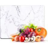 Feyza Design Beyaz Mermer Desenli Cam Kesme ve Sunum Tahtası 20X30CM - Ahşap - Beyaz - Seçenek 1