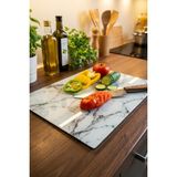 Feyza Design Beyaz Mermer Desenli Cam Kesme ve Sunum Tahtası 25×35 cm - Ahşap - Beyaz - Seçenek 1