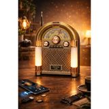 Feyza Design Bluetooth Nostaljik Radyo Şarjlı Işıklı Retro Müzik Kutusu Fm/am/sw USB Tf - Altın