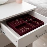 Feyza Design Bordo Süet Takı Organizer Seti, Yüzük, Küpe ve Kolye Düzenleyici - Amber