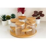 Feyza Design Borosilikat Cam Baharatlık Seti, 360° Dönerli, Bambu Stand, 5'li, 390ML x 5 - Seçenek 1