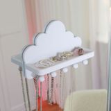 Feyza Design Bulut Tasarımlı Takı ve Kolye Askısı, Yapıştırmalı Duvar Organizer - Ahşap - Beyaz