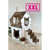 Feyza Design Büyük Ahşap Mdf Kedi Evi, Teraslı ve Şık Tasarım, 5kg ve Üzeri Kedilere Uygun - Seçenek 1