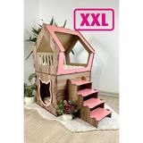 Feyza Design Büyük Ahşap Teraslı Dekoratif Kedi Evi, 5kg ve Üzeri Kediler Için - Seçenek 1