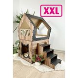 Feyza Design Büyük Ahşap Teraslı Dekoratif Kedi Evi, 5kg ve Üzeri Kedilere Uygun - Seçenek 1