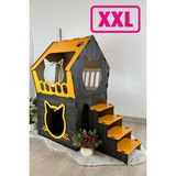 Feyza Design Büyük Ahşap Teraslı Kedi Evi, 5kg ve Üzeri Kediler Için Dekoratif Tasarım - Seçenek 1