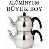 Feyza Design Büyük Boy Alüminyum Çaydanlık Siyah Kulp, Şık ve Kullanışlı Tasarım - Altın - Gri - Seçenek 1