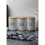 Feyza Design Büyük Boy Seramik Kavanoz Seti, Bambu Kapaklı, 3’lü, 1000 ml Her Ihtiyaca Uygun - Ahşap - Beyaz