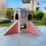 Feyza Design Büyük Pembe Beyaz Tavşan Evi, Konforlu ve Şık Tavşan Yatağı - Seçenek 1