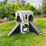 Feyza Design Büyük Siyah Beyaz Kedi Evi ve Oyun Alanı, Konforlu Yatak ve Yuva - Seçenek 1