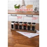 Feyza Design Cam Baharatlık Seti, Ahşap Standlı, Siyah Kapaklar, 6'lı Paket - Seçenek 1