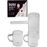 Feyza Design Cam Cezve Seti 3'lü, 400 Ml, Şık ve Dayanıklı, Kahve Hazırlama Aksesuarı - Seçenek 1 - Ahşap - Beyaz