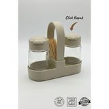 Feyza Design Cam Click Kapaklı Drop Standlı Baharatlık Seti, 100 Ml, Taş Rengi - Seçenek 1