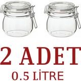Feyza Design Cam Kavanoz 0,5 Lt, Kilitli ve Contalı, 2'li Set - Ahşap