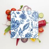 Feyza Design Çiçek Desenli Kare Cam Sunum Servis Tabağı 30 x 30 cm - Ahşap - Ceviz - Seçenek 1