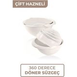 Feyza Design Çift Hazneli 360° Dönebilir Çok Amaçlı Makarna ve Sebze Süzgeci - Altın - Seçenek 1