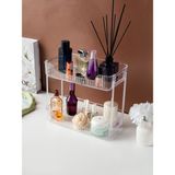 Feyza Design Çift Katlı Kristal Makyaj ve Takı Organizer, Şeffaf, Dekoratif Banyo Rafı - Ahşap