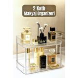 Feyza Design Çift Katlı Kristal Makyaj ve Takı Organizeri, Metal Ayaklı, Çok Amaçlı Düzenleyici - Altın