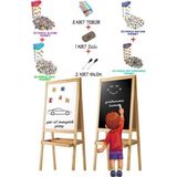 Feyza Design Çift Taraflı Ayaklı Yazı Tahtası, Okul Öncesi Eğlence ve Öğrenme - Ahşap - Beyaz - Seçenek 1