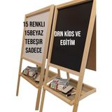 Feyza Design Çift Taraflı Ayaklı Yazı Tahtası Seti, 30 Tebeşir ve Kalem Hediye - Açık Bej - Seçenek 1