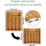 Feyza Design Çift Taraflı Uzayabilen Bambu Çekmece Içi Kaşıklık, Pratik ve Şık Tasarım - Ahşap - Ceviz - Seçenek 1