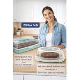 Feyza Design Çiftli 34CM Kek ve Börek Saklama ile 45CM Taşıma Fanusu Seti - Ahşap - Seçenek 1