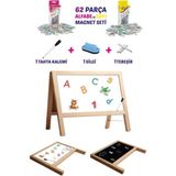 Feyza Design Çocuklar Için Çift Taraflı Ahşap Manyetik Yazı Tahtası - Ahşap - Ceviz - Seçenek 1