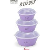 Feyza Design Çok Amaçlı Kapaklı Hamur Leğeni Seti, 3'lü, 4-8 Litre, Pratik Kullanım - Amber - Seçenek 1