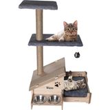 Feyza Design Çok Amaçlı Katlanabilir Kedi Evi, Tırmalama Çubuğu, Minder ve Çelik Kase - Seçenek 1