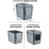 Feyza Design Çok Fonksiyonlu Kapalı Kedi Tuvaleti ve Taşıma Çantası, Rahat ve Güvenli Kullanım - Altın - Gri