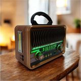 Feyza Design Çok Fonksiyonlu LED Fener ile Bluetooth Radyo ve Müzik Çalar - Ahşap - Ceviz
