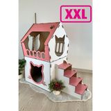 Feyza Design Değerli Büyük Boyutlu Dekoratif Ahşap Teraslı Kedi Evi, 5 kg ve Üzeri Kedilere Uygun - Seçenek 1