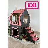 Feyza Design Dekoratif Ahşap Büyük Teraslı Kedi Evi, Xl Kedi Için Rahat ve Şık - Seçenek 1