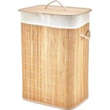 Feyza Design Dikdörtgen Bambu Ahşap Çamaşır Sepeti 40X30X60CM, Sevimli ve Pratik - Seçenek 1 - Açık Bej