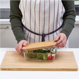 Feyza Design Dikdörtgen Bambu Kapaklı Cam Saklama Kabı 1 Litre, Vakumlu, 21X15X7 cm - Ahşap - Beyaz - Seçenek 1