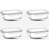 Feyza Design Dikdörtgen Cam Saklama Kabı 4'lü Set, 1200CC, Beyaz Kapaklı - Ahşap - Beyaz - Seçenek 1
