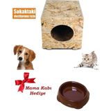 Feyza Design Doğa Dostu Ahşap Kedi Kulübesi ve Yuva Seti, Hediye Mama Kabı Ile - Seçenek 1
