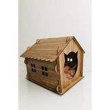 Feyza Design Doğal Ahşap Kedi Evi ve Yatak, Şık ve Konforlu Tasarım - Ahşap - Ceviz - Seçenek 1