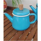 Feyza Design Ebru Desenli Emaye Demlik, 850 Ml, Retro Turkuaz Renkli - Altın - Turkuaz - Seçenek 1