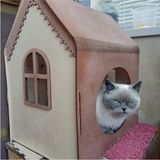 Feyza Design El Yapımı Ahşap Kedi Evi, Doğal ve Şık Tasarım, Rahat ve Güvenli Alan - Seçenek 1