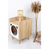 Feyza Design El Yapımı Ahşap Kedi Evi ve Komodin, Şık ve Fonksiyonel Tasarım - Seçenek 1