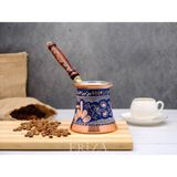 Feyza Design El Yapımı Kalaylı Bakır Kahve Cezvesi, 4-5 Kişilik, Şık ve Dayanıklı - Seçenek 1 - Ahşap - Ceviz