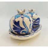 Feyza Design El Yapımı Nar Desenli Çini Tuzluk ve Biberlik Takımı - Seçenek 1