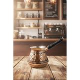 Feyza Design Elit Bakır Külhan Cezve 3 No ve 7 Fincan Oyma Işleme Skoç TURNA1269-4 - Seçenek 1 - Açık Bej